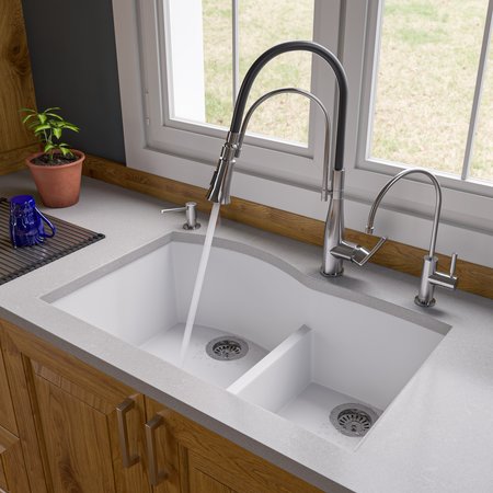 ALFI BRAND White 33" Dbl Bowl Undermount Granite Composite Kitchen Sink AB3320UM-W